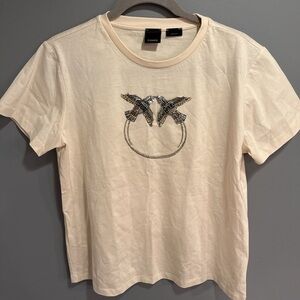 Pinko Ivory Embellished Short Sleeve Tee